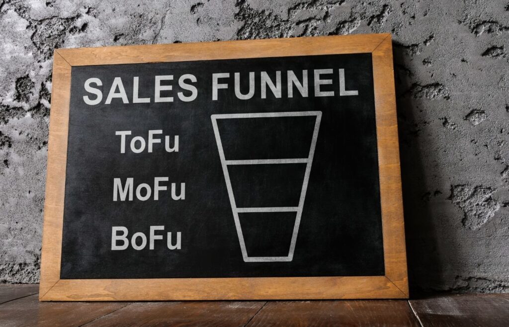 shows a black board of a sales funnel 