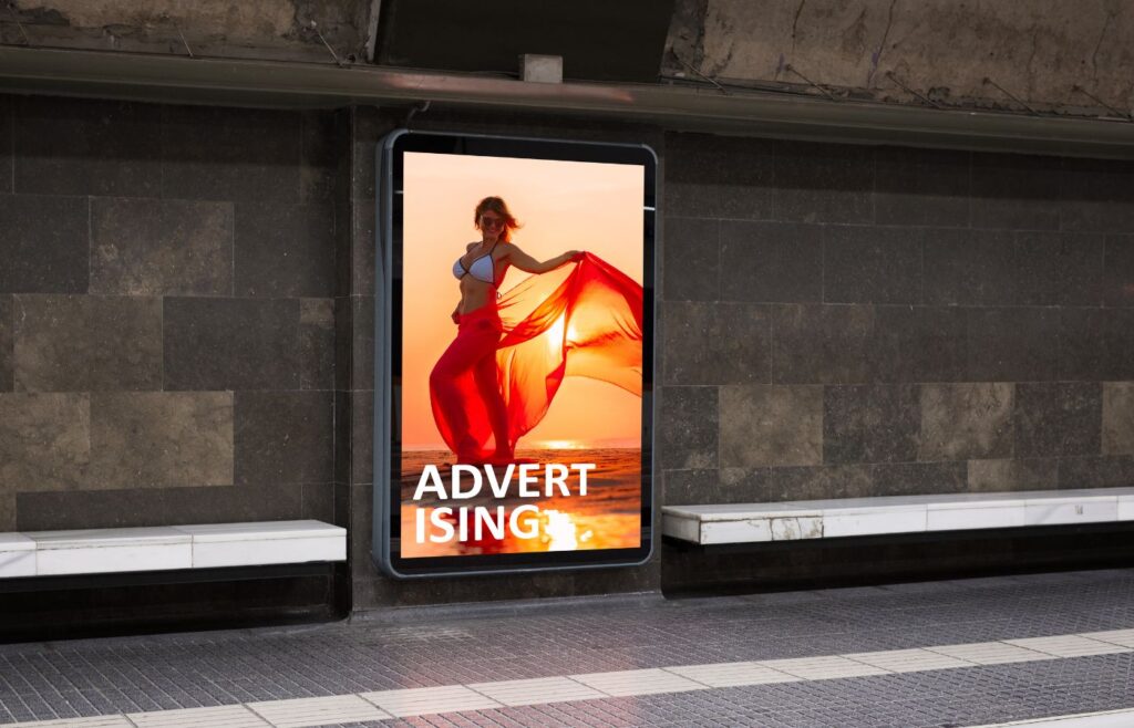 shows a billboard advertsiment in a tube station - content marketing statistics for 2024