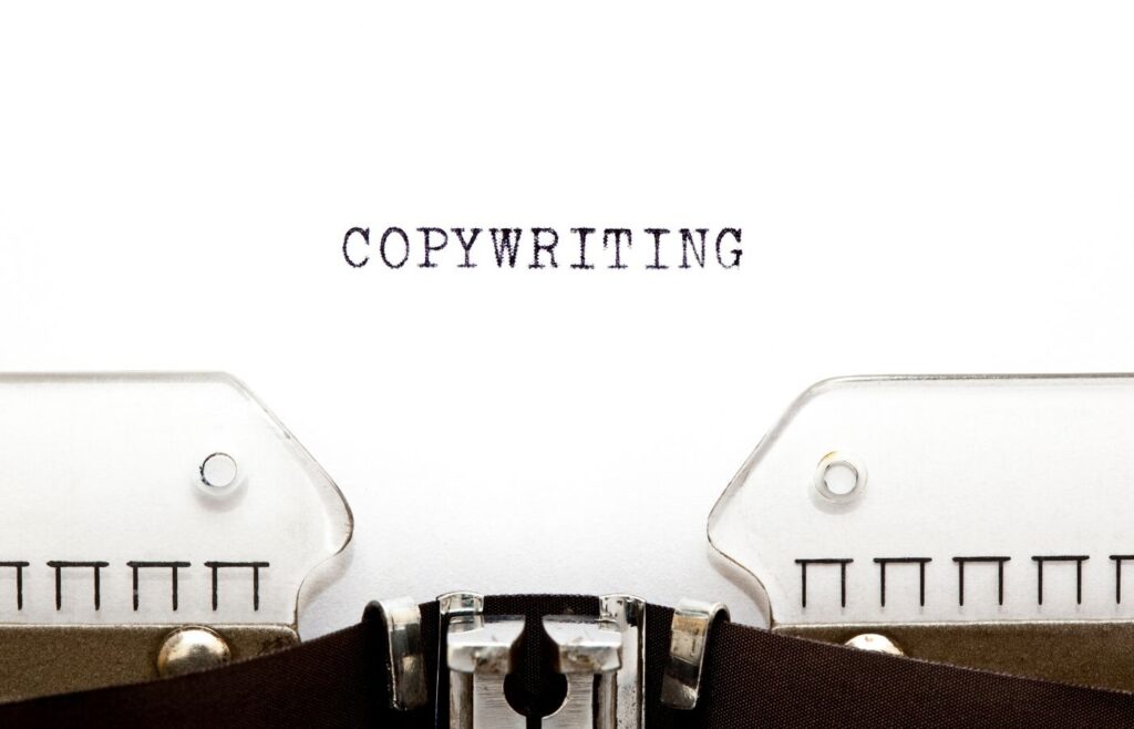 shows a typewriter and the word 'COPYWRITING' - content marketing statistics for 2024