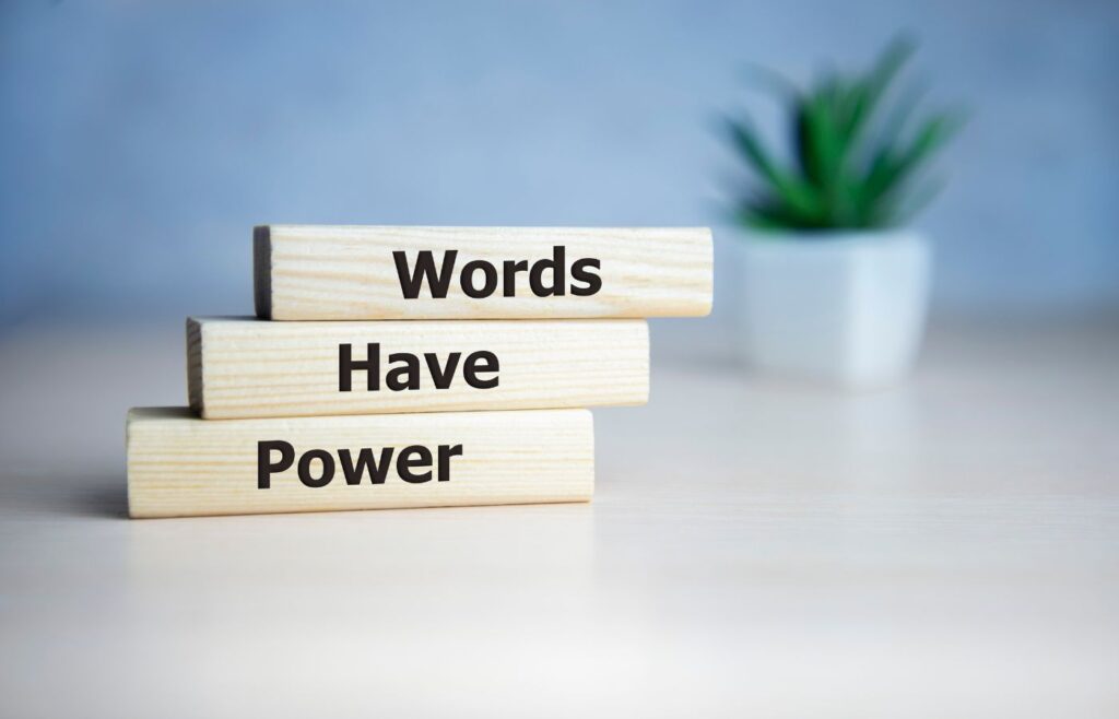 shows building blocks with the words WORD HAVE POWER - 10 persuasive copywriting techniques 